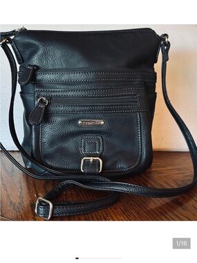 ST JOHN BAY 👜  MULTI COMPARMENT BLACK VEGAN FAUX LEATHER SHOULDER CROSSBODY BAG